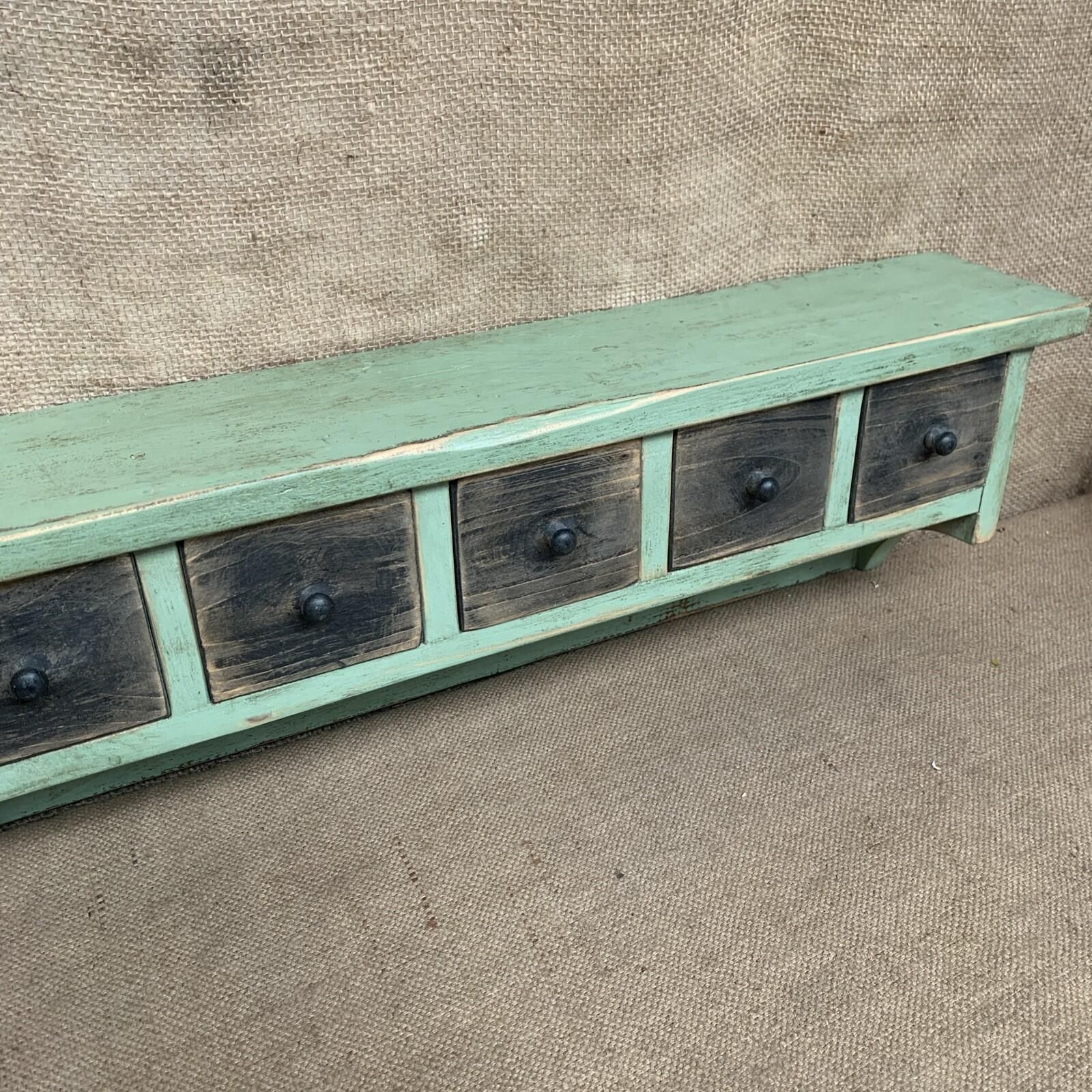 Rustic Pine Shelves With Drawers - Farmhouse - Cottage - Green