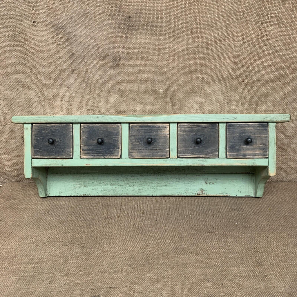 Rustic Pine Shelves With Drawers - Farmhouse - Cottage - Green