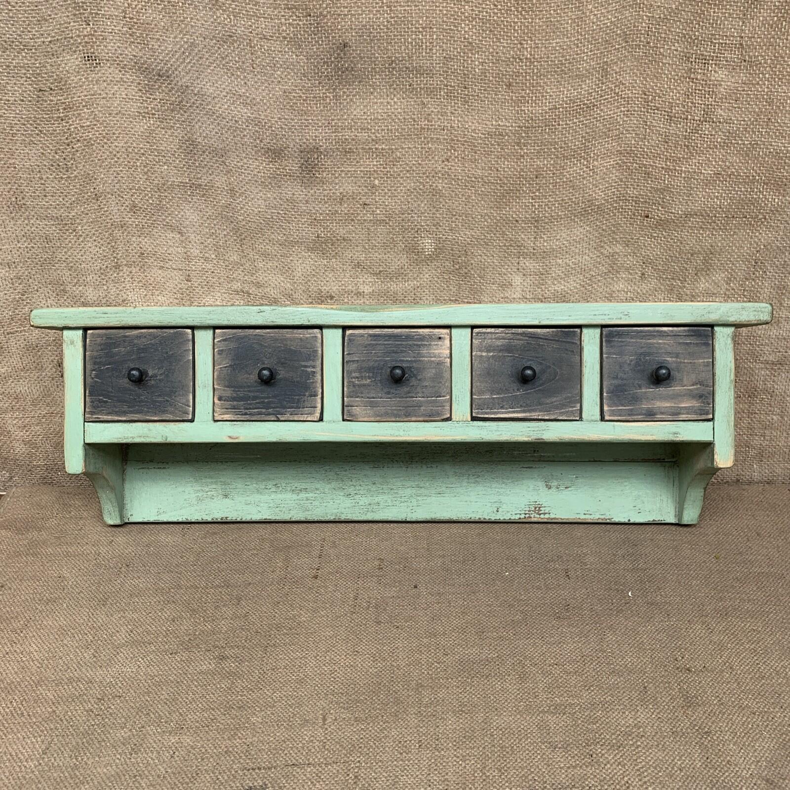 Rustic Pine Shelves With Drawers - Farmhouse - Cottage - Green