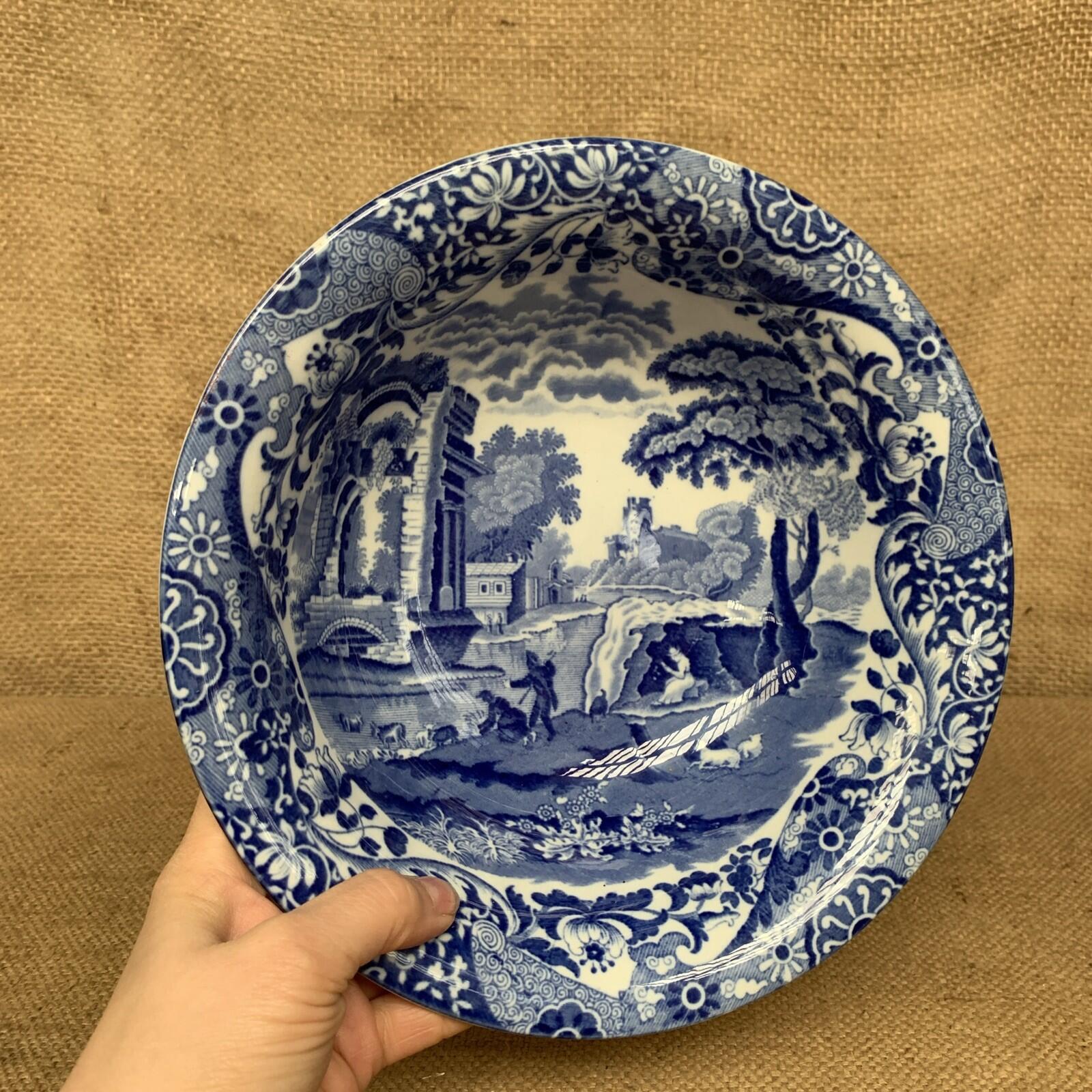 Spode Italian Large Blue And White Bowl - Farmhouse Cottage Fruit Bowl