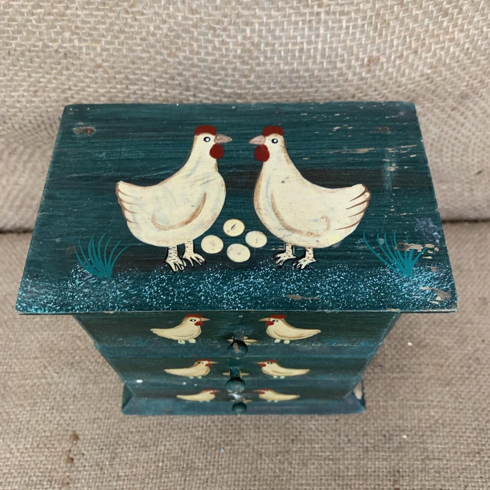 Hand Painted Small Drawers With Chickens - Farmhouse- Cottagecore