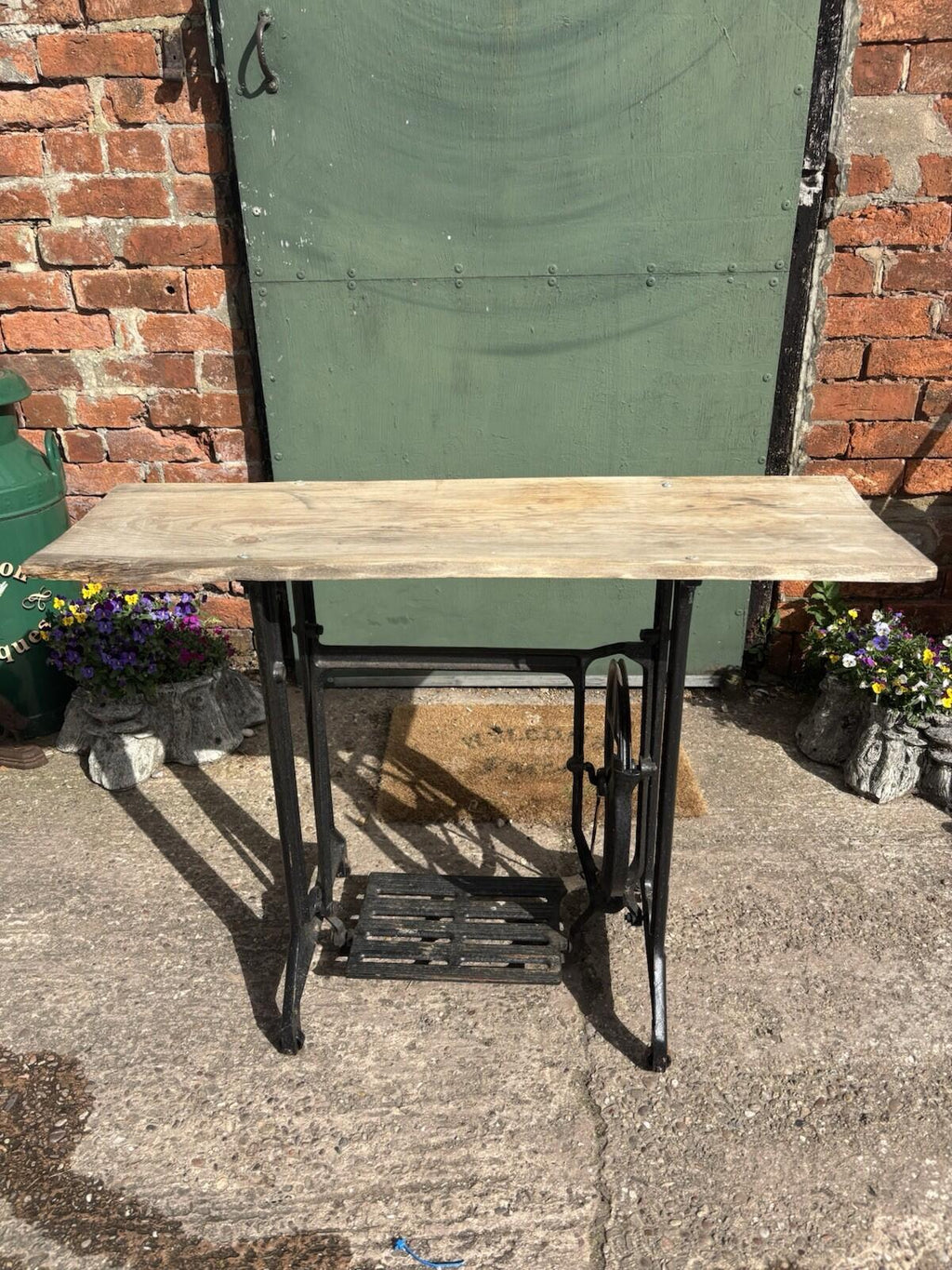 Rustic Table With Metal Base Sewing Machine