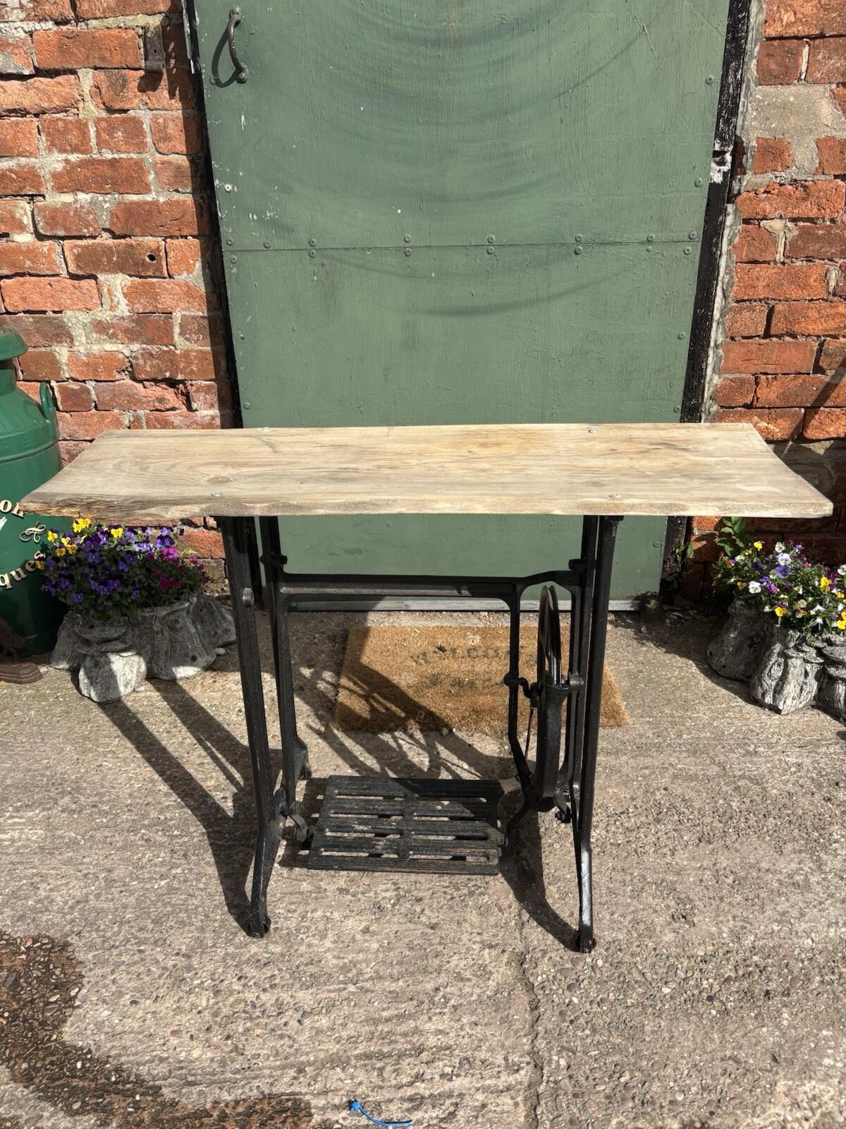 Rustic Table With Metal Base Sewing Machine