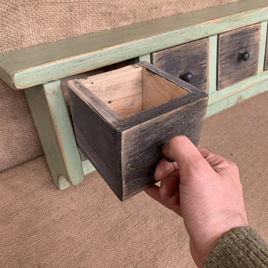 Rustic Pine Shelves With Drawers - Farmhouse - Cottage - Green