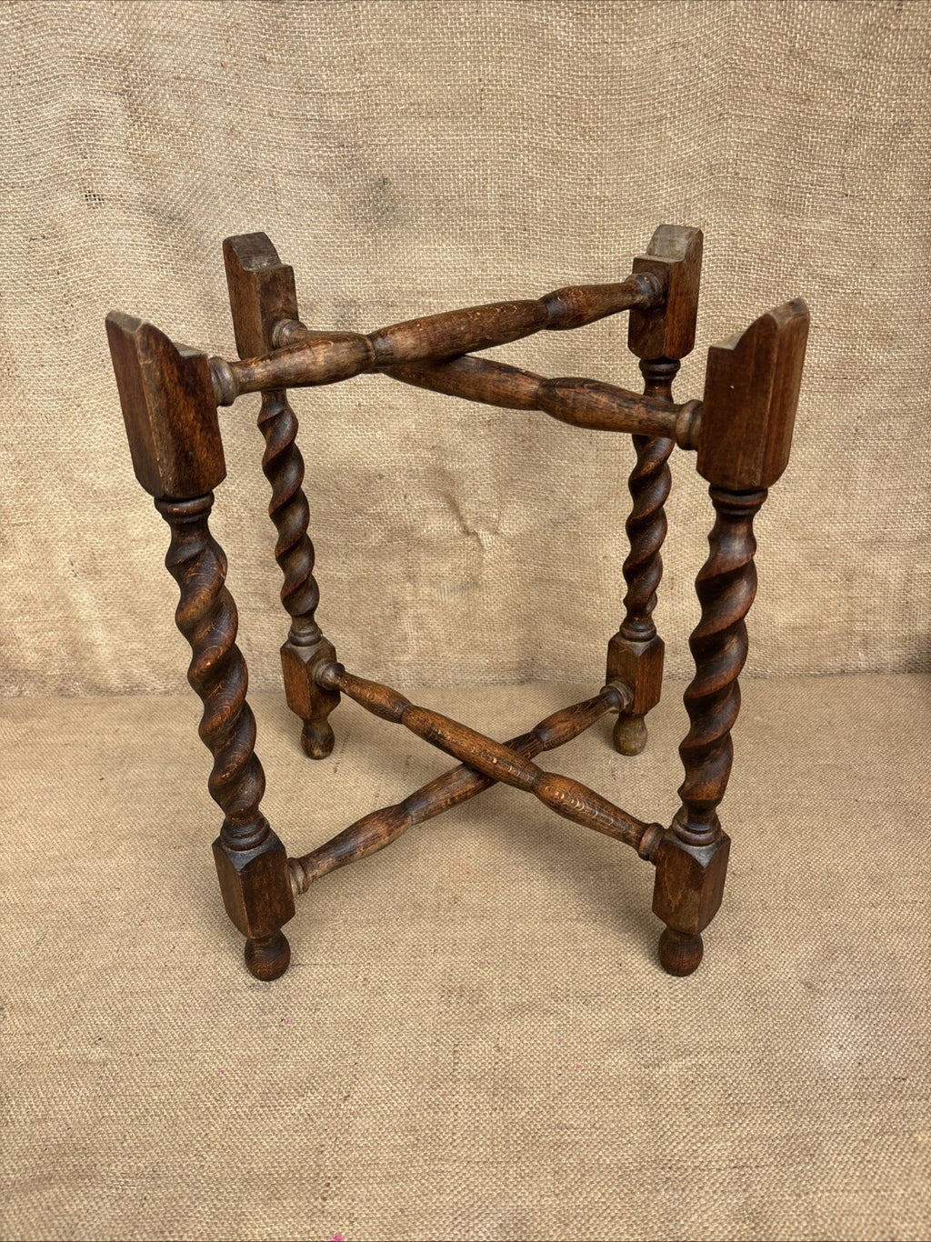 Vintage Barley Twist Folding Table With Brass Tray Top