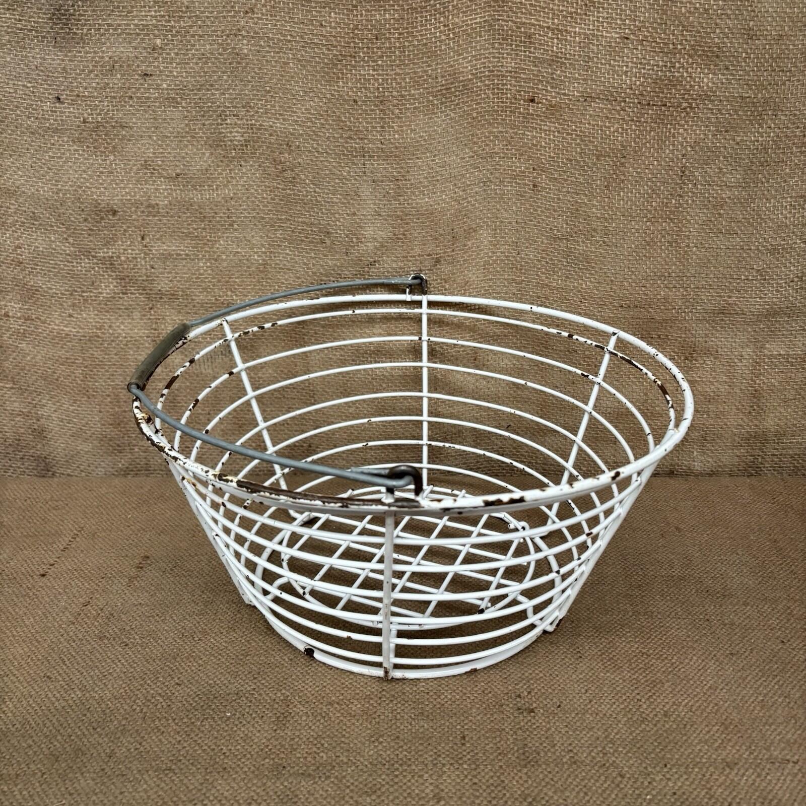 Wire Basket - White Worn Paint - Farmhouse Egg Basket - Cottage Garden - Vintage