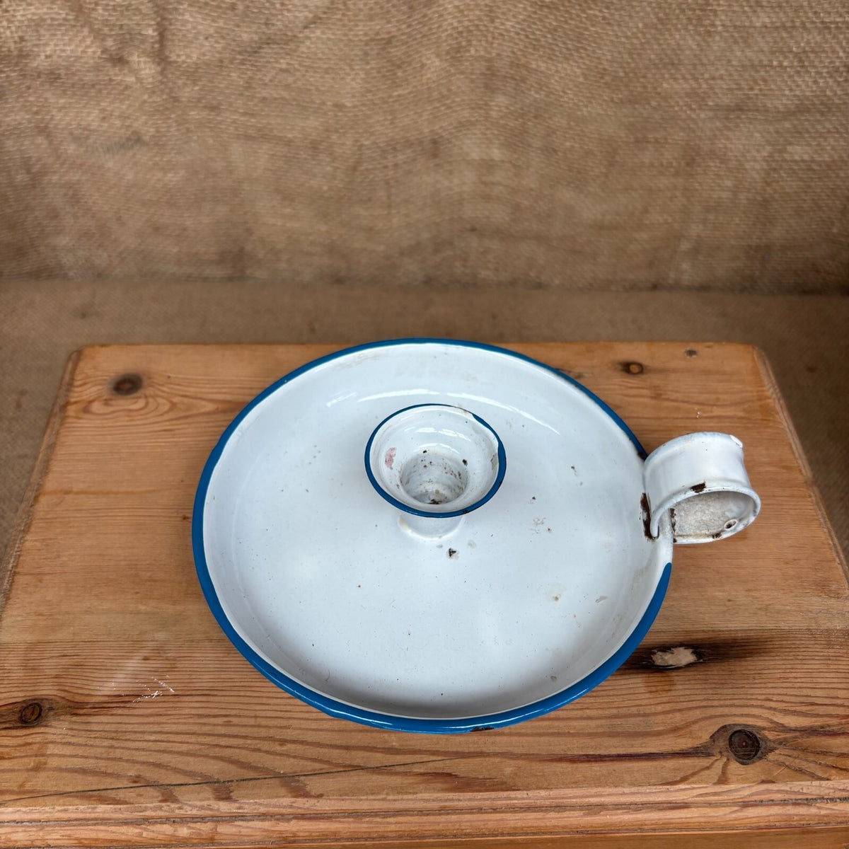 Vintage Enamel Candle Stick Holder - Blue and White - Farmhouse - Cottage