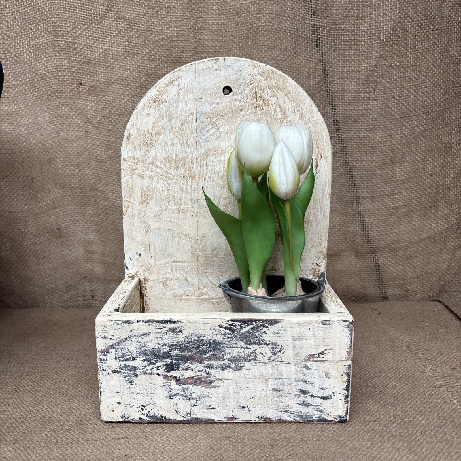 Rustic Wall Box - Worn Painted Pine - Farmhouse - Cottage