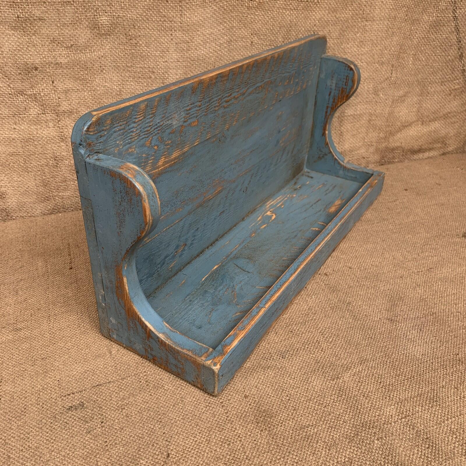 Rustic Pine Shelf - Worn Blue Paint - Free Standing Or Wall hanging