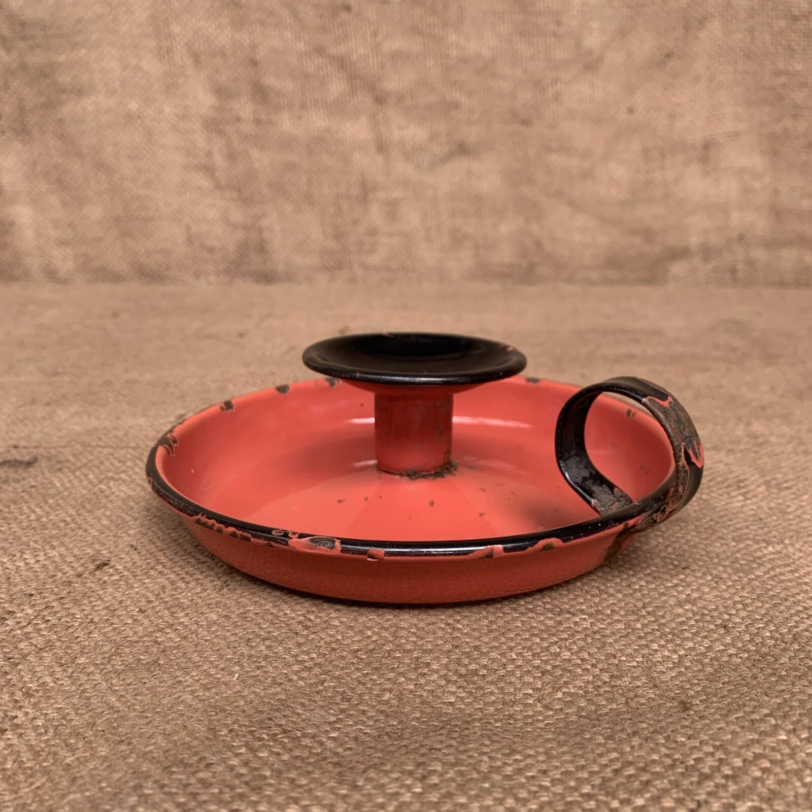 Rustic Candle Stick Holder Enamel Red  / Farmhouse / Cottage