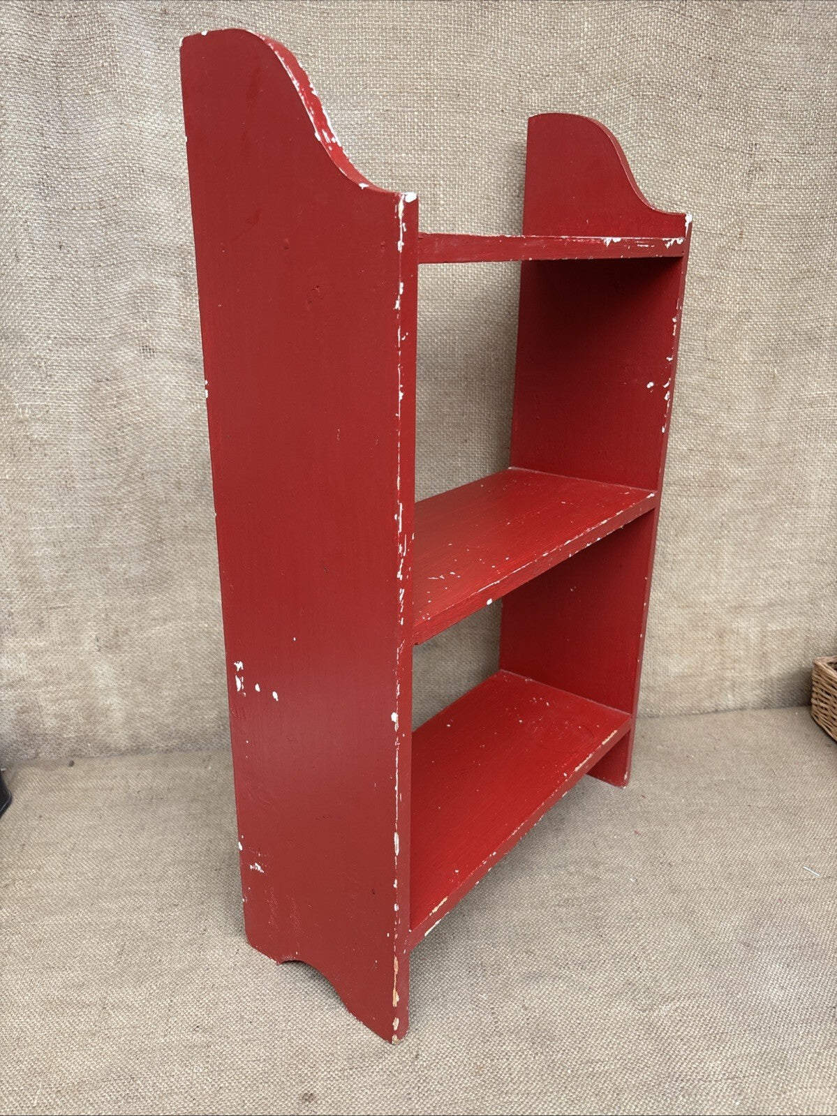 Vintage Chippy Painted Small Freestanding Shelves - Red - White - Farmhouse
