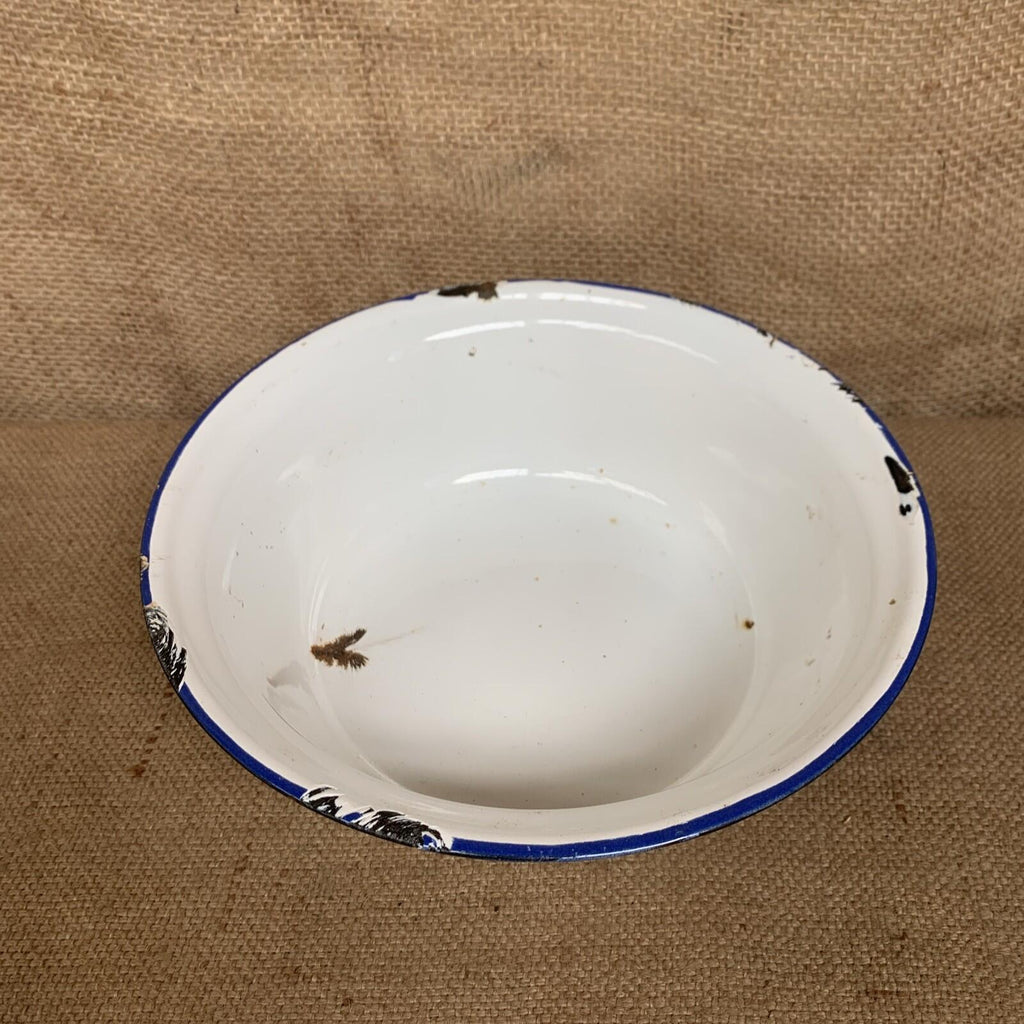 Rustic Enamel Bowl - Blue And White - Kitchenalia - Cottage