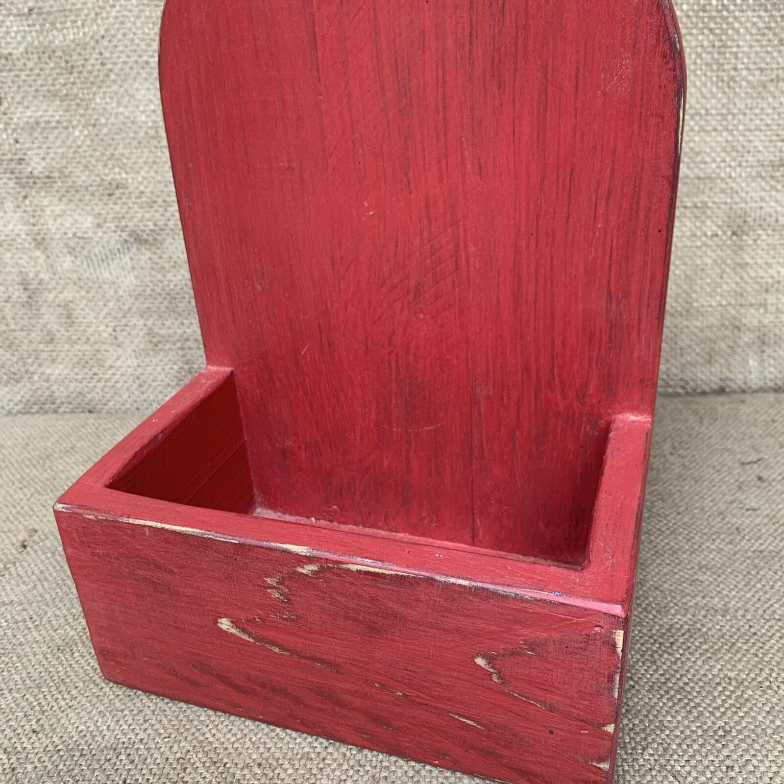 Rustic Wall Box - Worn Red Painted Pine - Farmhouse - Cottage