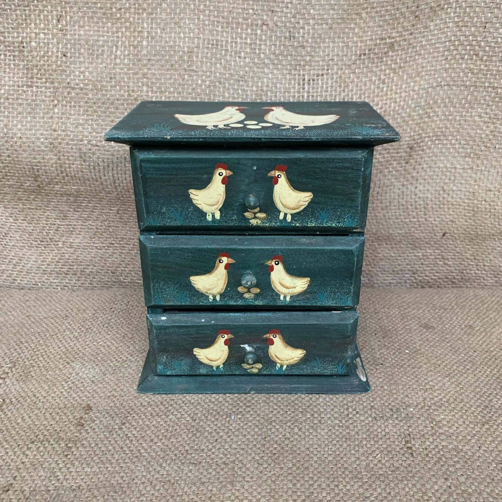 Hand Painted Small Drawers With Chickens - Farmhouse- Cottagecore