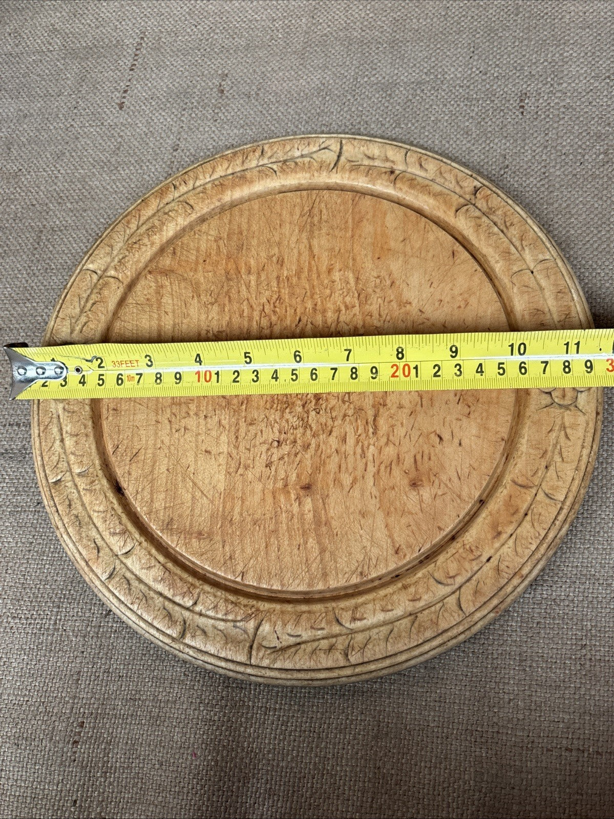 Antique Carved Round Bread Board - English Kitchenalia - Farmhouse