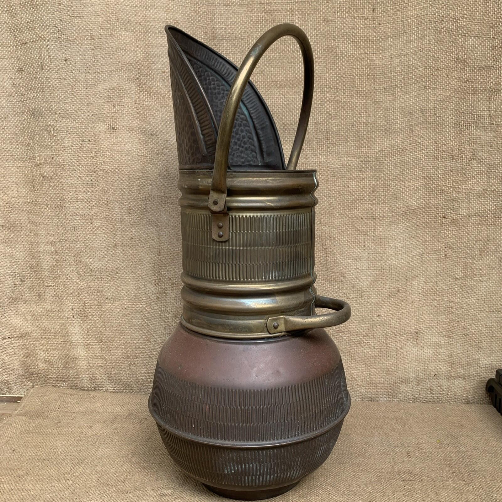 Vintage Brass And Copper Coal Scuttle - Farmhouse - Cottage - Rustic