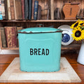 Vintage Enamel Sage Green Bread Bin - Farmhouse - Cottage - Rustic - Embossed