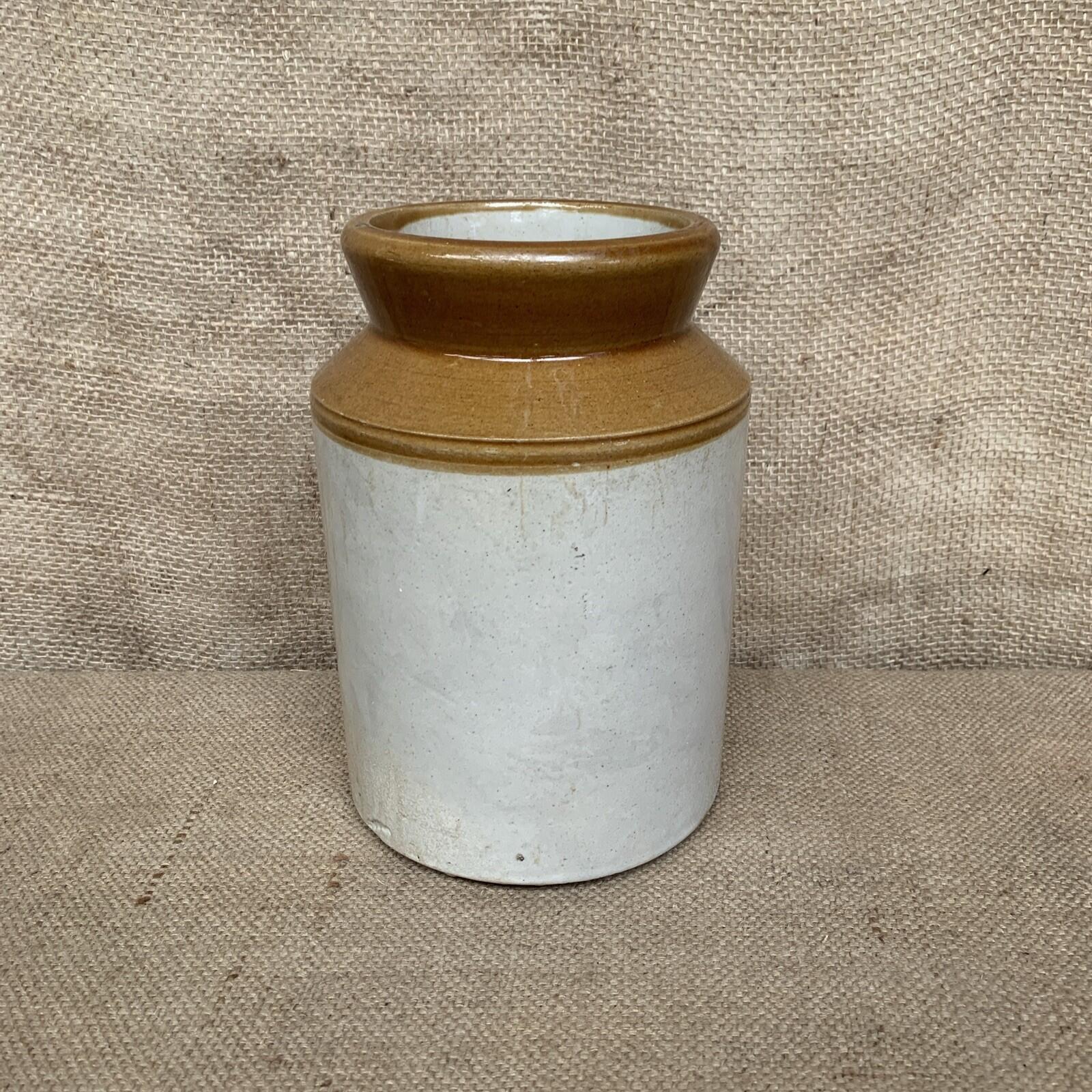 Vintage Stoneware Jar / Utensil Holder / Pickling Farmhouse Kitchen 21cm