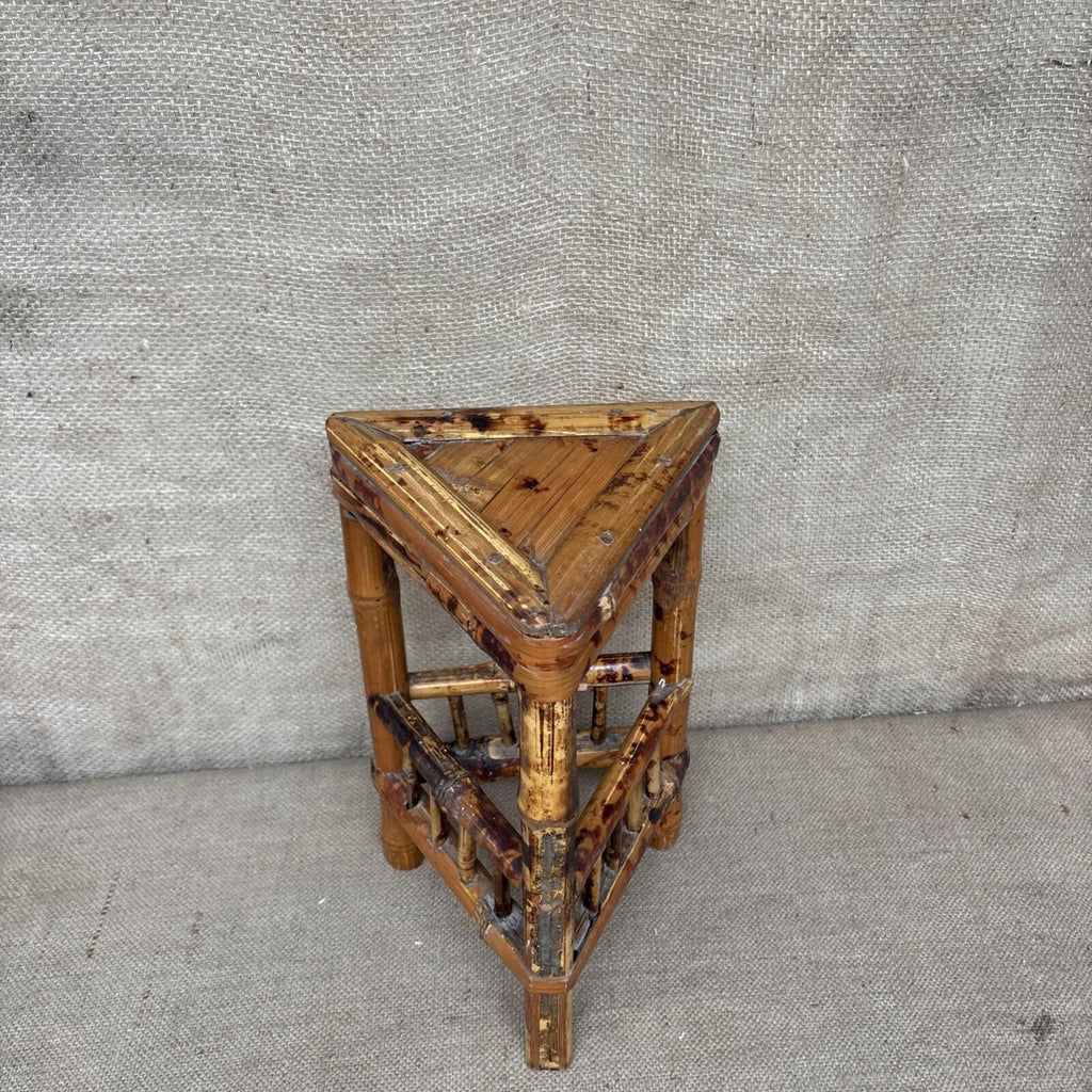 Vintage Bamboo Rattan Side Table - Plant Stand - Boho