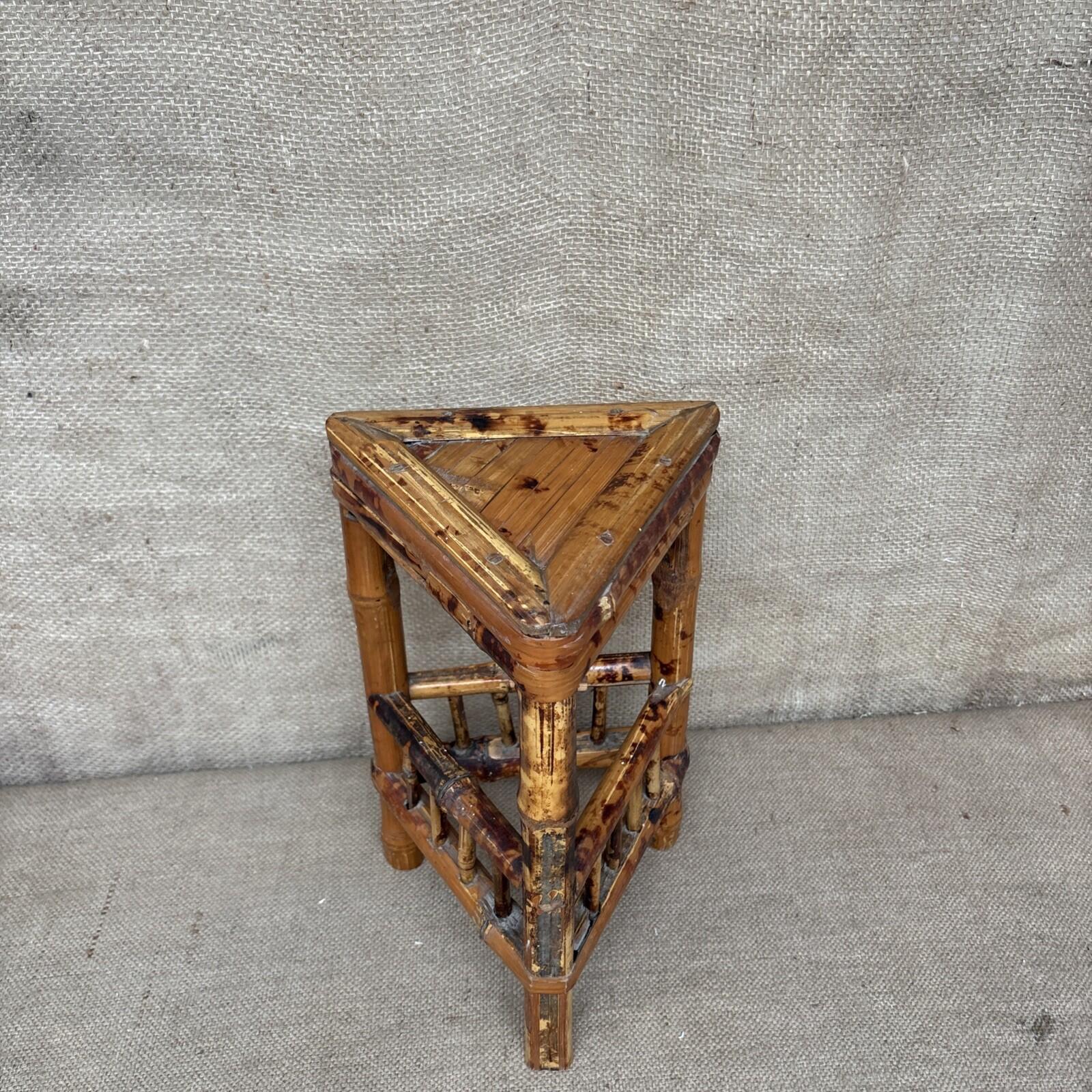Vintage Bamboo Rattan Side Table - Plant Stand - Boho